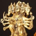 Powerful Brass Superfine Panchmukhi Hanuman Sculpture 11" | Intricate Carvings | 7.5 kg Strength Invoking | 10.5" Width, 6" Depth | Spiritual Sanctuary Enhancer